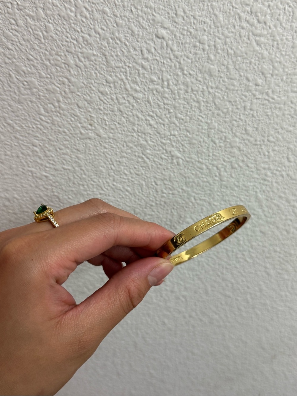 Gold Logo Engraved Narrow Bangle Bracelet - Picture 3 of 3